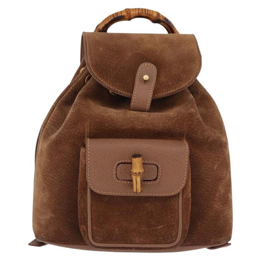 Gucci Bamboo Suede Backpack 003 Brown